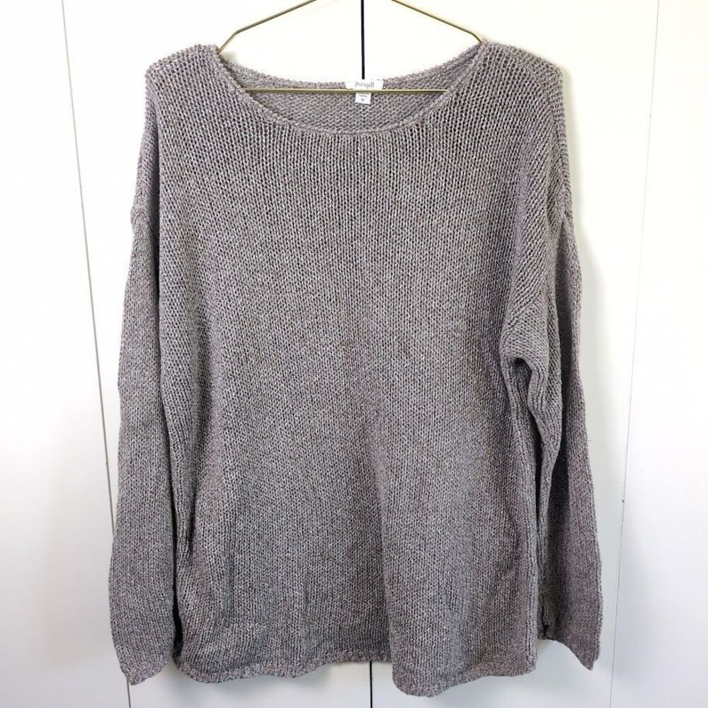Pure Jill Womens Med Brown Marled Knit Sweater Top Quiet Luxury Cozy Winter Fall